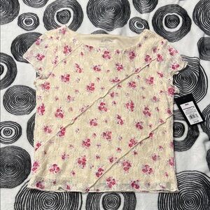 Art Class Cream Top with Pink Floral Pattern